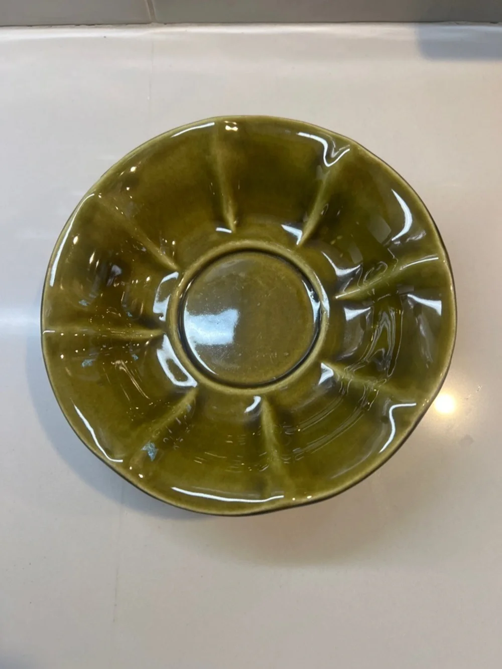 Mccoy Olive-Glaze Scalloped Footed Bowl